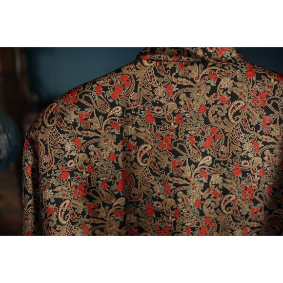Vintage Leslie Fay printed floral Rose paisley banded collar Silk button up 18W - Picture 7 of 11